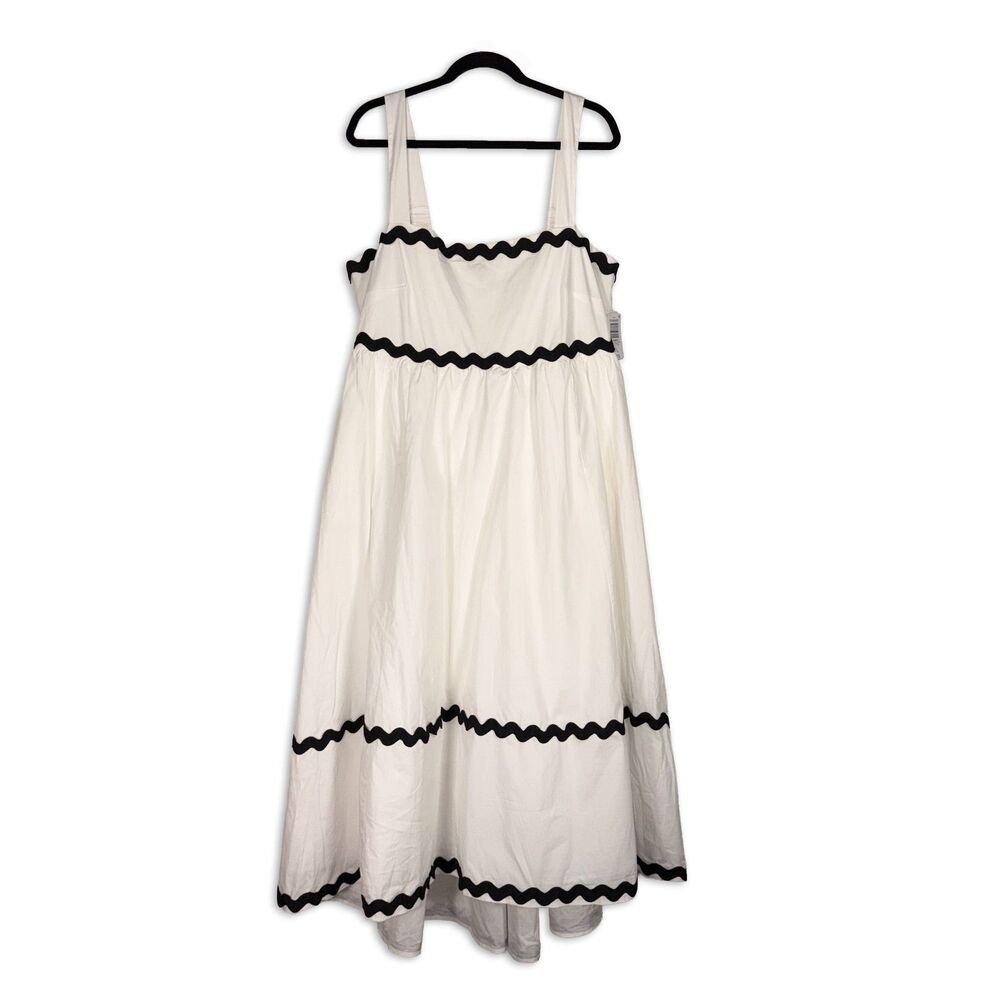 NWT Belle Isle by Torrid 1X White Black Ric Rac Tiered Maxi Dress Pockets